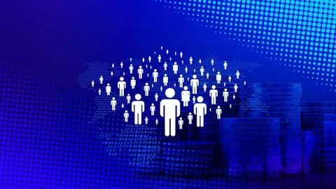 Census Digital data virtual with Network. official count or survey of popul.. Stock Photos