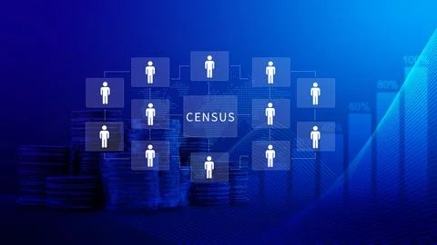 Census Digital data virtual with Network. official count or survey of popul.. 스톡 사진