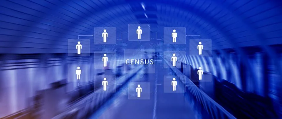 Census Digital data virtual with Network. official count or survey of popul.. Stock Photos
