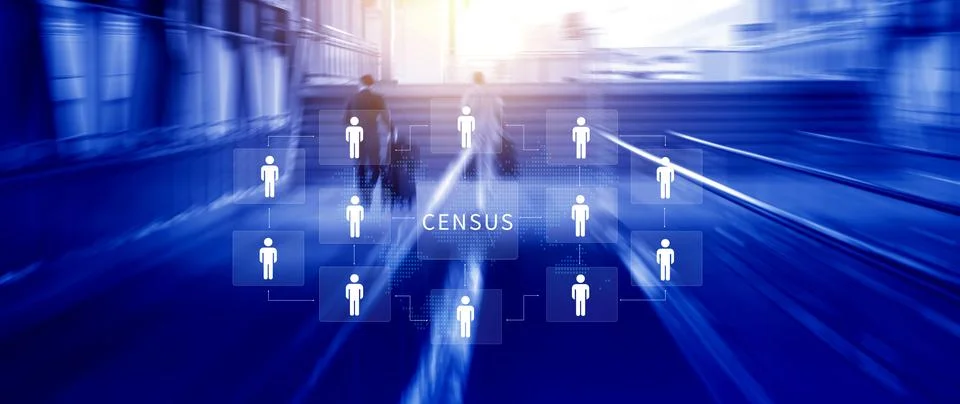 Census Digital data virtual with Network. official count or survey of popul.. Stock Photos