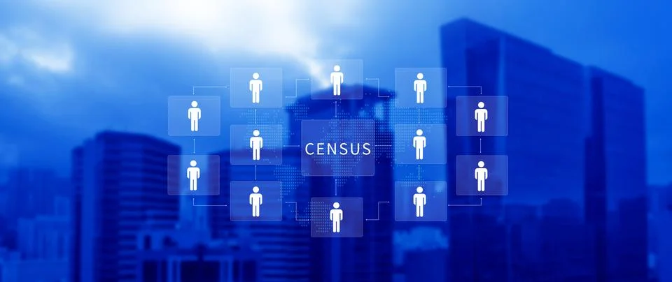 Census Digital data virtual with Network. official count or survey of popul.. Stock Photos