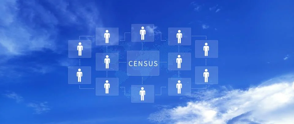 Census Digital data virtual with Network. official count or survey of popul.. Stock Photos