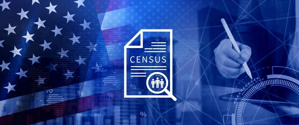 Census Digital data virtual with Network. official count or survey of popul.. Foto stock
