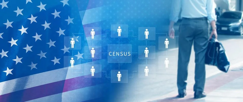Census Digital data virtual with Network. official count or survey of popul.. Stock Photos
