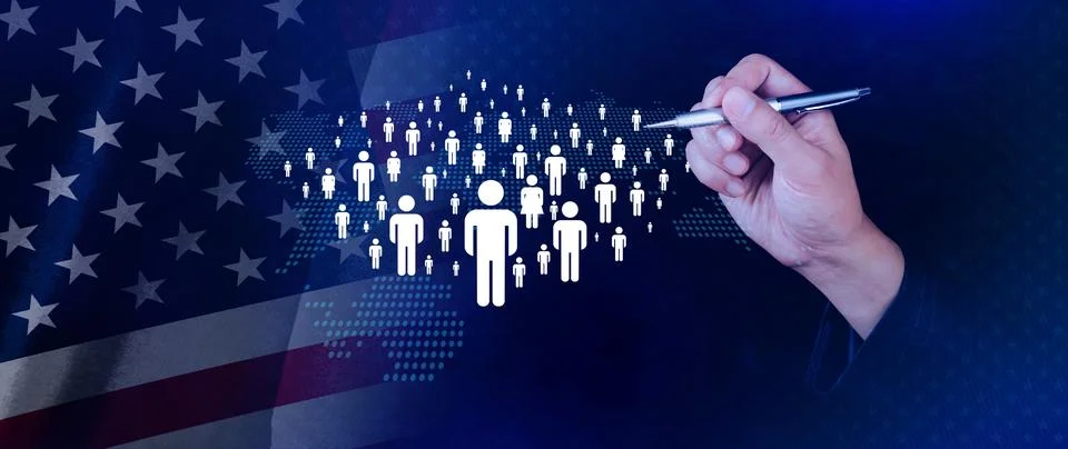 Census Digital data virtual with Network. official count or survey of popul.. 스톡 사진