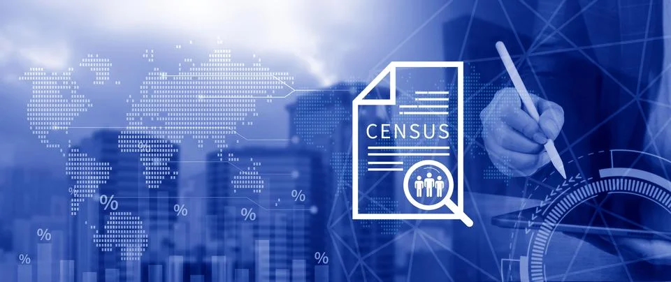 Census Digital data virtual with Network. official count or survey of popul.. Stock Photos
