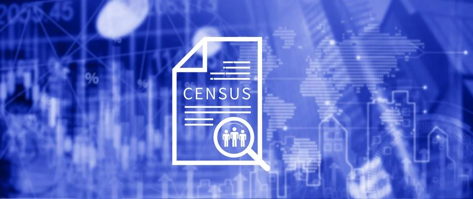 Census Digital data virtual with Network. official count or survey of popul.. Stock Photos