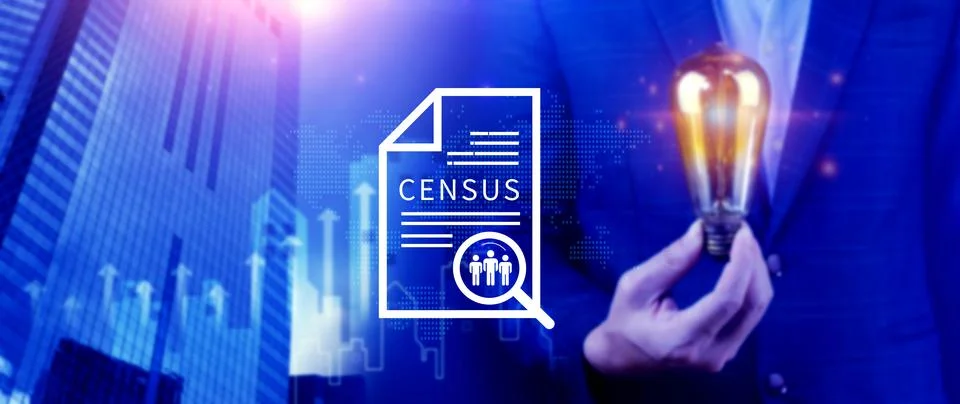 Census Digital data virtual with Network. official count or survey of popul.. 스톡 사진