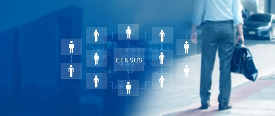 Census Digital data virtual with Network. official count or survey of popul.. Foto stock