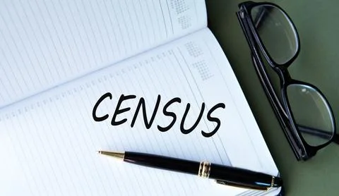 CENSUS - word in notebook on green background with glasses and pen Stock Photos