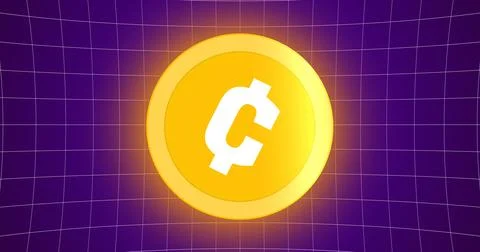 Cent coin animation crypto style on grid background. Success trading displa.. Stock Illustration