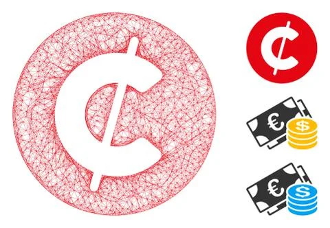 Cent Coin Polygonal Web Vector Mesh Illustration Stock Illustration