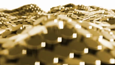 Cent coins on rotating showcase in macro shot Piles of different gold coins. Stock Footage 272768913