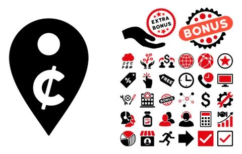 Cent Map Marker Flat Vector Icon with Bonus Stock Illustration