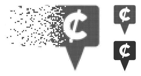 Cent Map Pointer Broken Pixel Halftone Icon Stock Illustration