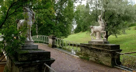 Centaur bridge over the Slavyanka river, Museum - reserve Pavlovsk, Russia Stock Footage 88692550
