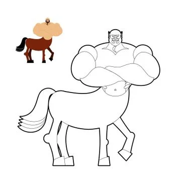 Centaur coloring book. Line style of mythical creature. Half horse half perso Stock Illustration