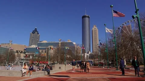 Centennial Olympic Park crowds of people not social distancing during the cov Stock Footage 147615459
