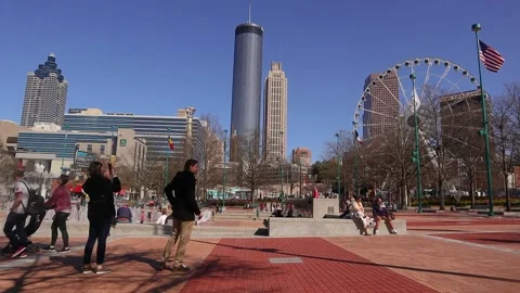 Centennial Olympic Park crowds of people not social distancing during the cov Stock Footage 147615901