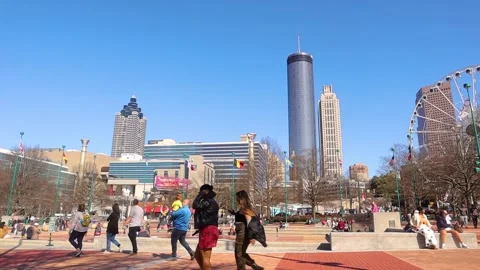 Centennial Olympic Park crowds of people not social distancing during the cov Stock Footage 147617053