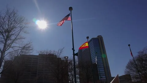 Centennial Olympic Park flags and the sun Video stock 147614791