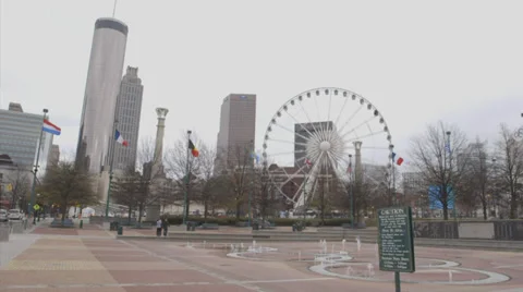 Centennial Olympic Park with Skyline Stock Footage 34331740