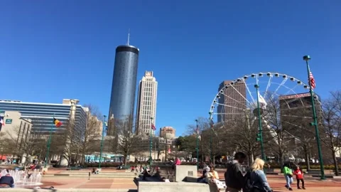 Centennial Olympic Park slow motion people walking Stock Footage 238575079