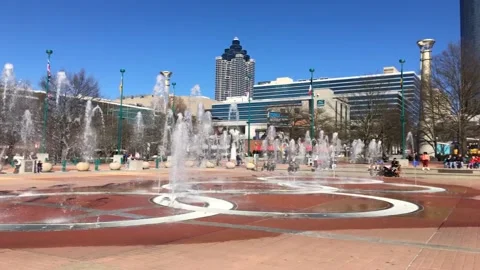 Centennial Olympic Park slow motion water park fun Stock Footage 238575082