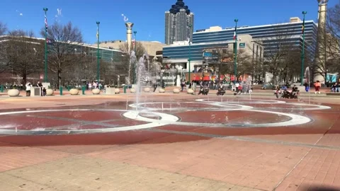 Centennial Olympic Park slow motion water shooting up Stock Footage 238575100