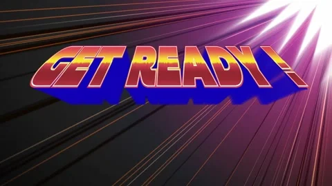 Center 3D title GET READY appearing on play, shifting gold-red with purple-pink Stock Footage 333396653