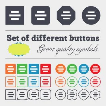 Center alignment icon sign. Big set of colorful, diverse, high-quality buttons. Illustrazione stock
