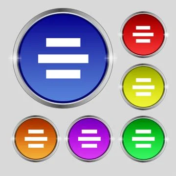 Center alignment icon sign. Round symbol on bright colourful buttons. Vector Illustrazione stock