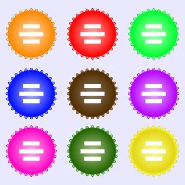 Center alignment icon sign. A set of nine different colored labels. Vector Stock Illustration