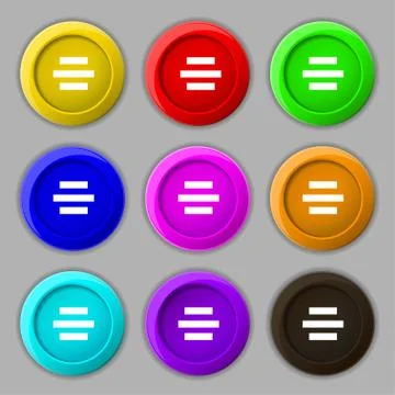 Center alignment icon sign. symbol on nine round colourful buttons. Stock Illustration