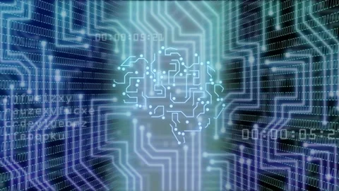 Center column rising, sparking brain circuit drawing, nodes lighting and dots Stock Footage 334337845