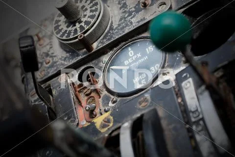 Center console and throttles in airplane Stock Photos