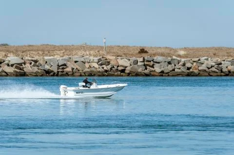 Center console boat in Cape Cod Canal Stock Photos