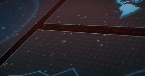 Center grid panels shifting with camera drift, HUD emitting sparks and revealing Stock Footage 330936031