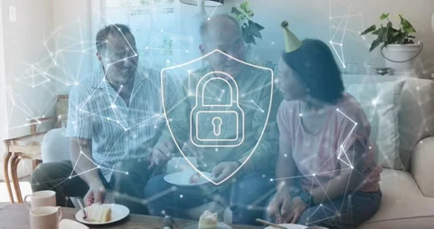 Center man reaching, serving cake for party, group sharing, shield-lock overlay 스톡 동영상 322203063