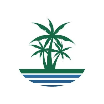 Center Palm Tree Beach View Illustration Design Stock Illustration