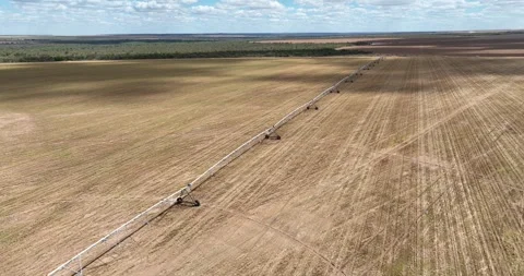 Center pivot irrigation system in Luís Eduardo Magalhães, MATOPIBA region, drone Stock Footage 316086785