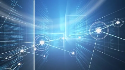 Center slit opening sparking nodes moving inward, connecting lines building Stock Footage 329899004