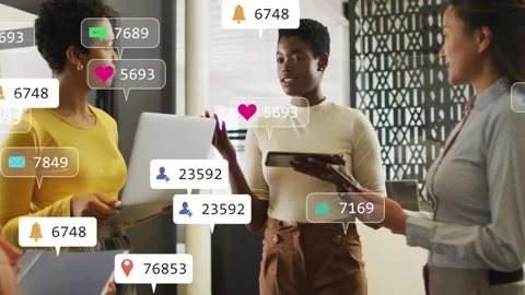 Center speaker starting marketing sync in office, making hearts likes fans Stock Footage 331272857