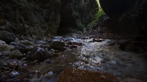 In the center of the stream of mountain river Stock Footage 59571408