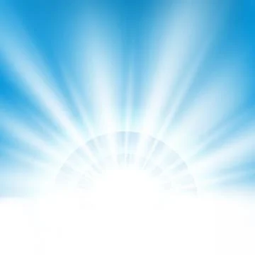 Center sunburst light effect on clean blue sky background with text space Stockillustratie