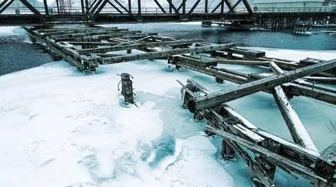 Center of the swing bridge has decayed over time Stock Photos