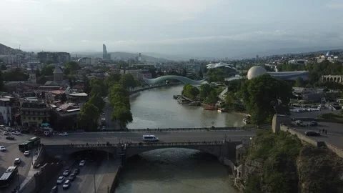Center of Tbilisi drone flyover Stockbeeldmateriaal 248871587