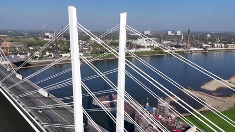 Centered aerial pass above bridge cables Video stock 335364114