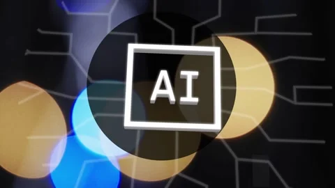 Centered AI logo starting with bar tracing square while circuits growing over Stock Footage 334743855