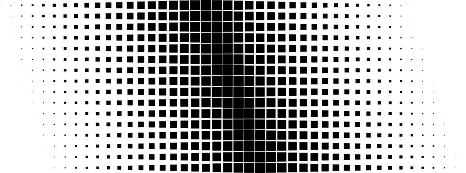 Centered black square halftone gradient, abstract geometric focal pattern Illustrazione stock